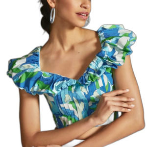 Anthropologie Maeve Puff-Sleeve Cropped Blouse Size Medium NWT